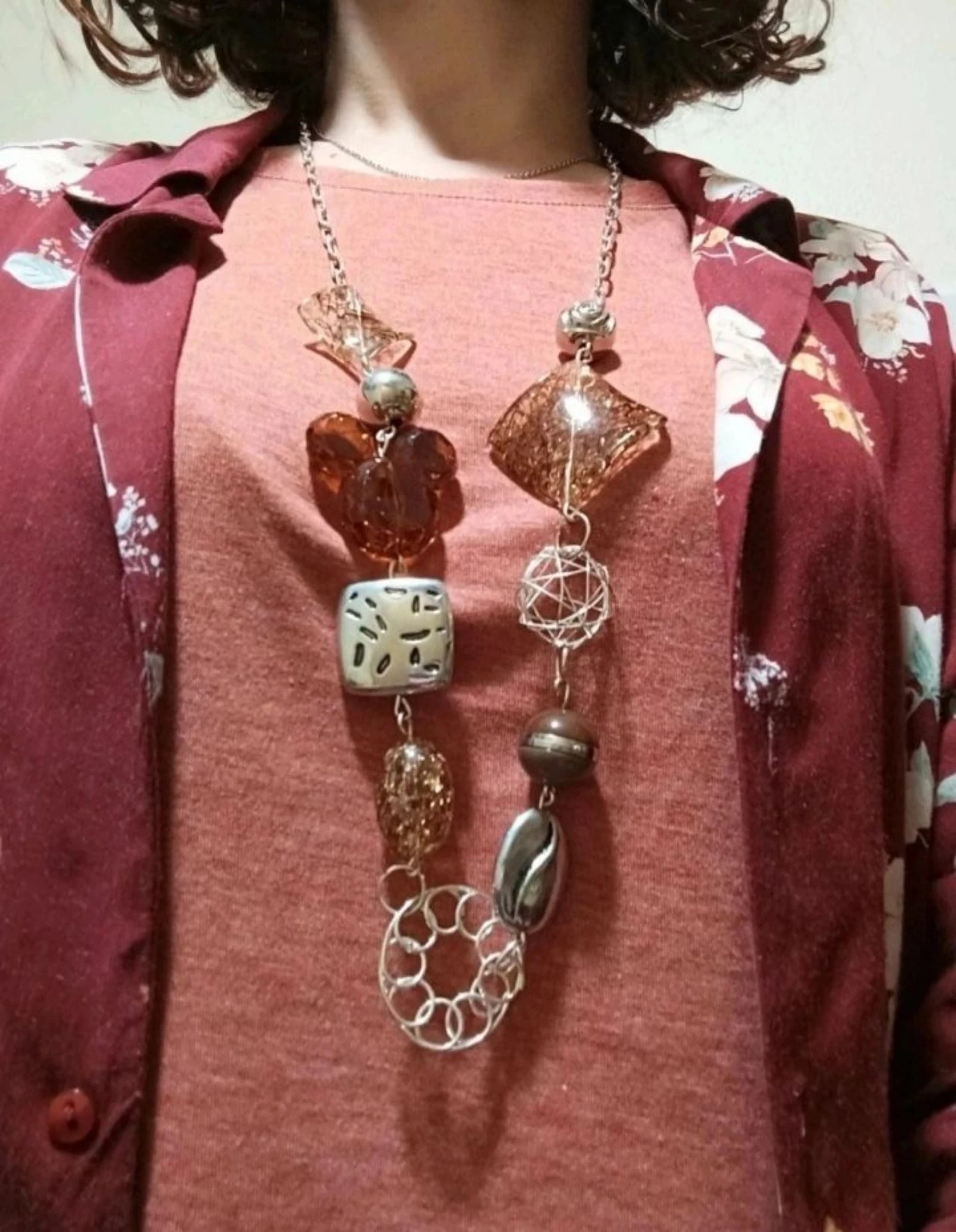 Lange zilveren amber statement ketting | Brede ketting | Lange halsketting – photo 3